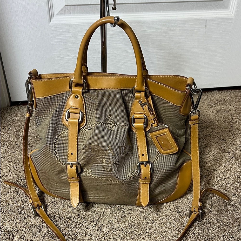 3266 Prada Tan and Brown Tote Bag